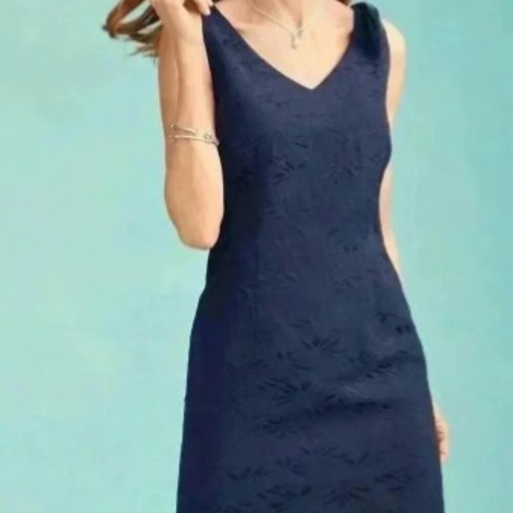 Talbots Navy Textured V-Neck Midi Dress